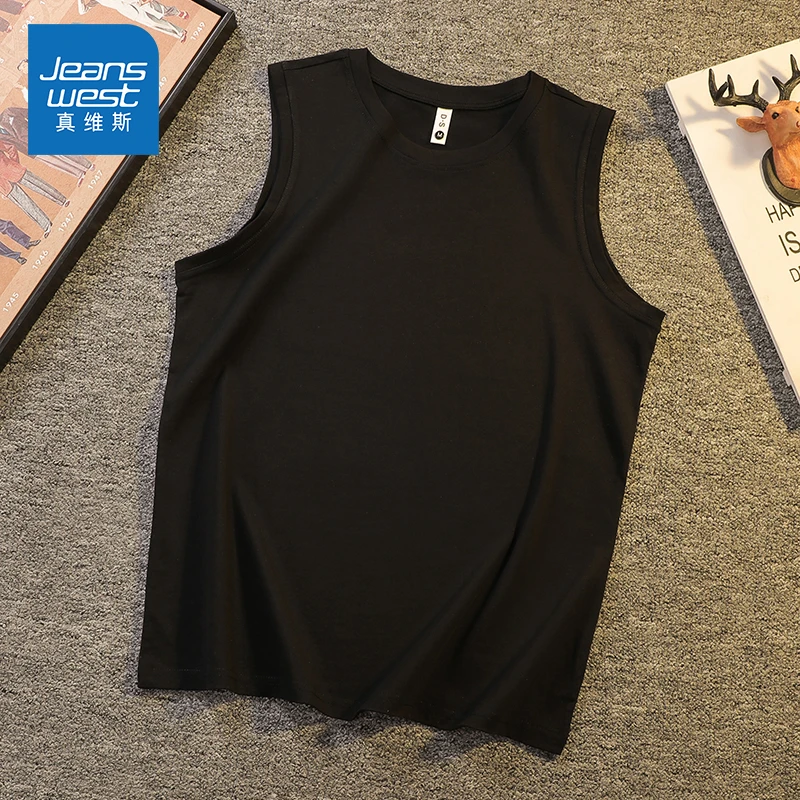 Jeanswest/真维斯夏季男士健身无袖背心纯棉简约百搭宽松休闲T恤