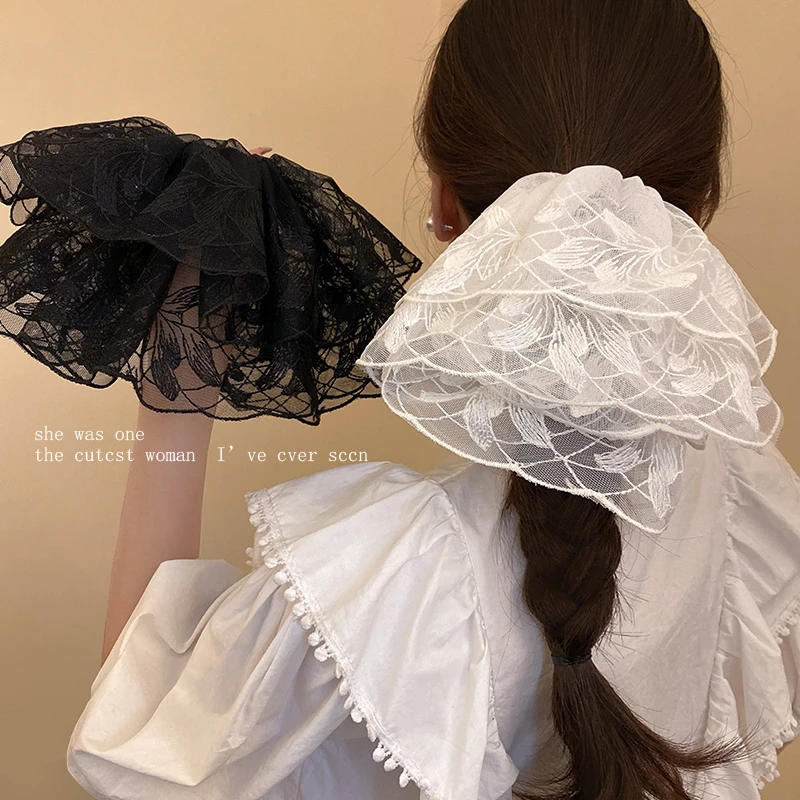 超仙白色蕾丝大肠发圈女高级感超大号扎头发法式温柔发饰新款头绳