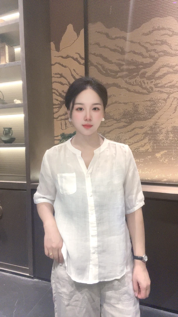 苎麻夏季宽松休闲时尚百搭透气上衣短袖