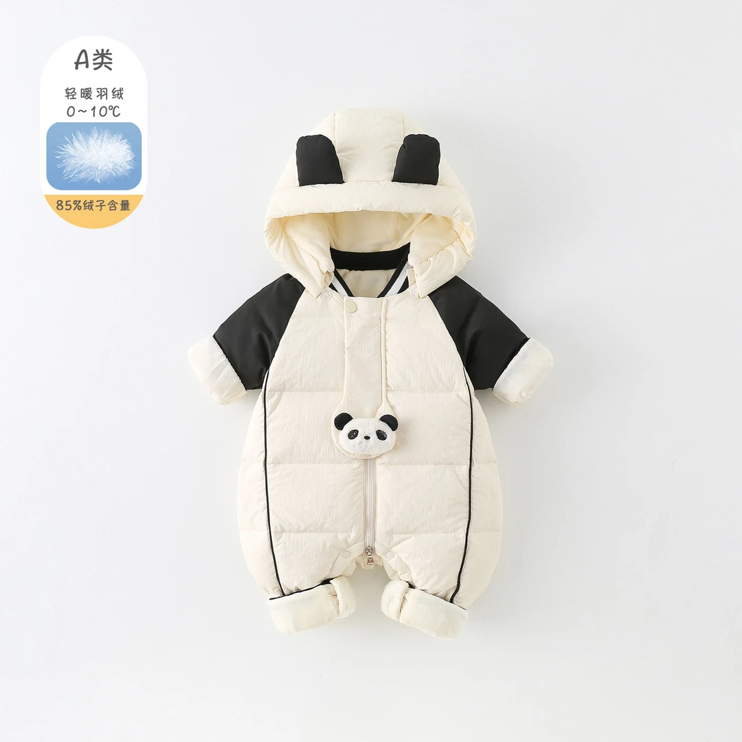 婴儿冬装白鸭绒羽绒服加绒加厚卡通连体衣男宝宝冬季外出抱衣爬服