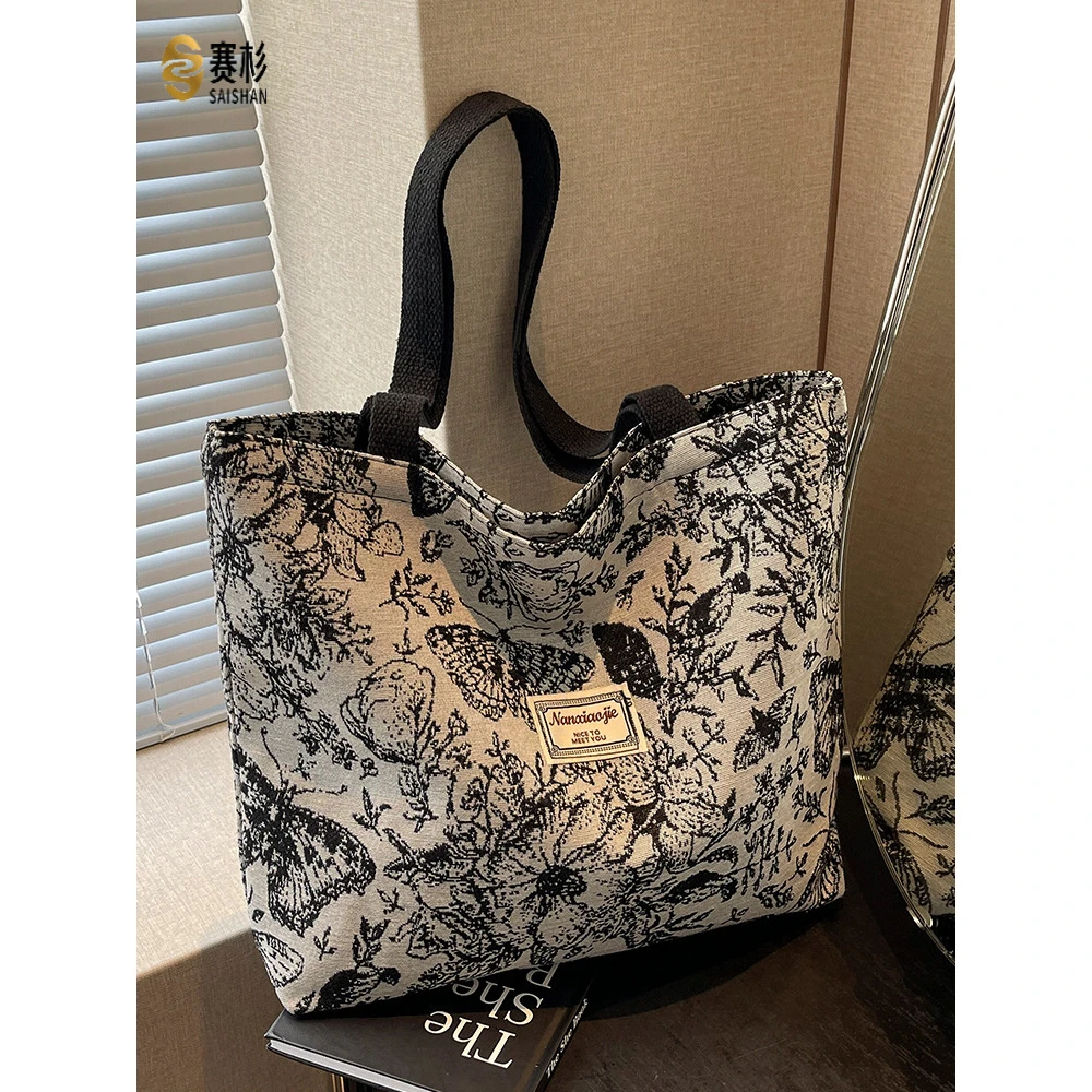 大容量单肩手提包女新款帆布包女ins百搭购物出门通勤托特包女包