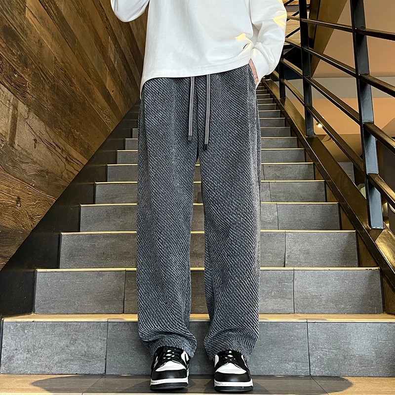 男士宽松直筒休闲长裤男生2025春季新款百搭潮流针织运动卫裤子男