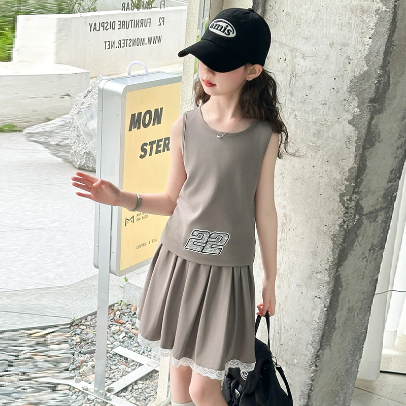 女童清凉套装2025夏季新款儿童韩版背心百褶裙夏装女孩洋气两件套