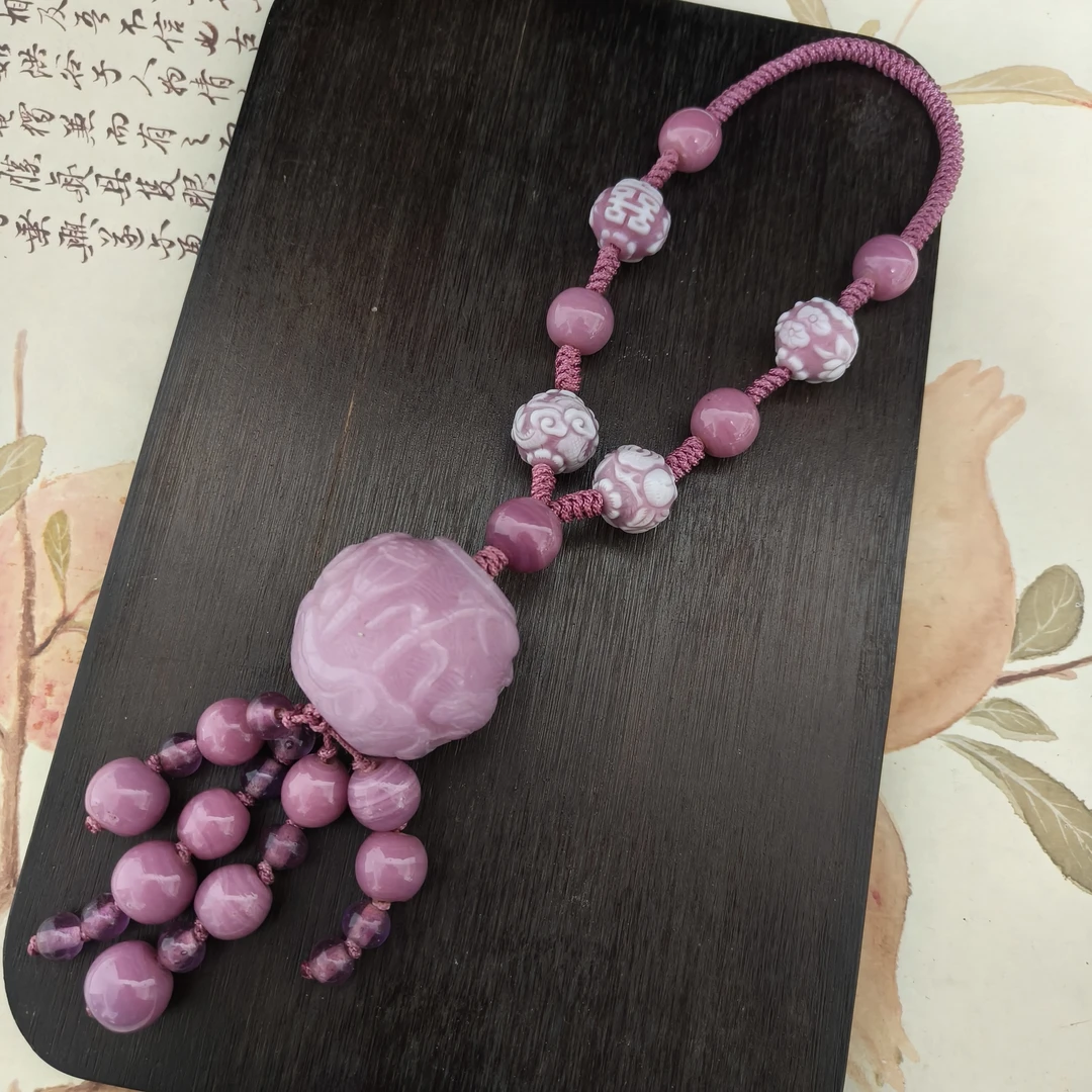 老琉璃粉色手捻包包挂件5091704