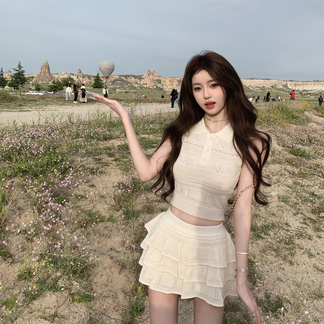 你的懒懒llan【少女舒适区】针织背心+荷叶边半裙套装LL-2551602