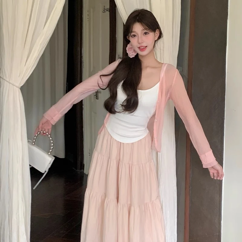 【0266】胖mm冰丝长袖防晒小衫夏季薄款上衣披肩开衫吊带外搭外套