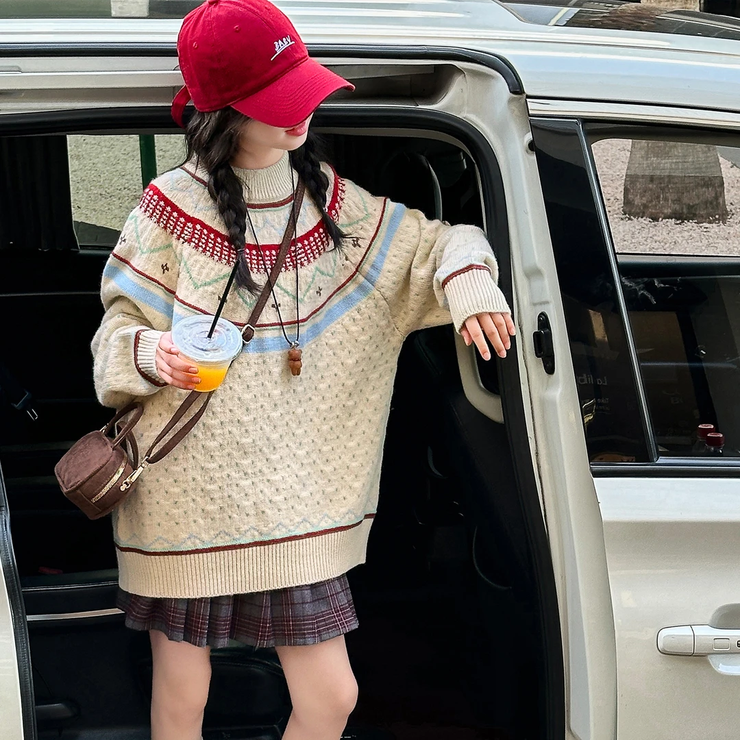 女童毛衣2025新款女大童洋气秋冬装韩系针织衫儿童线衣打底上衣潮