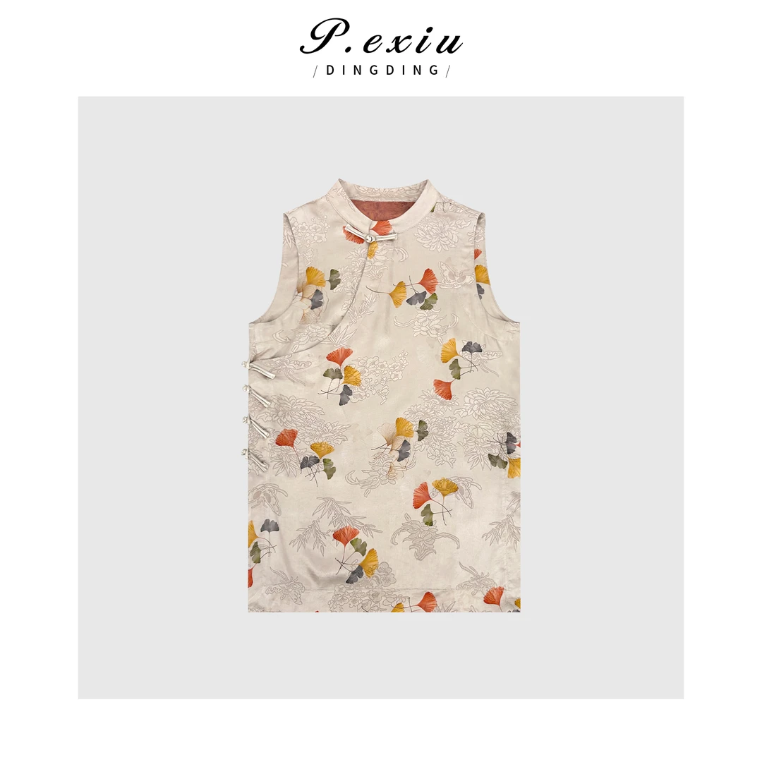 100%人丝国风刺绣提花盘扣无袖马甲 M8903