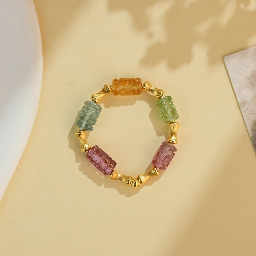 精美珠宝18K碧玺桶珠戒指0.6*0.4百搭多样性发货20350