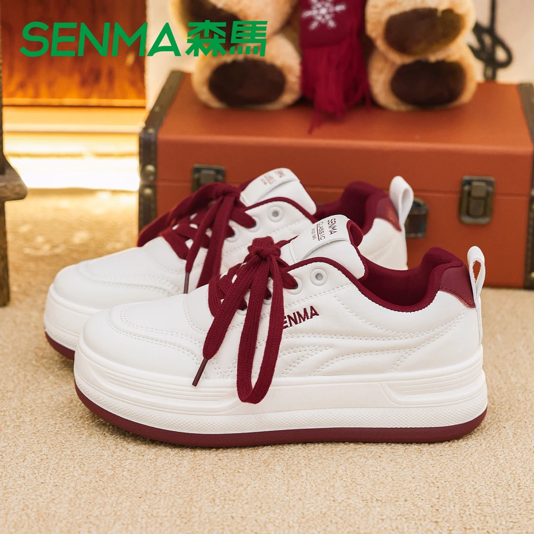 SENMA/森马休闲女鞋厚底增高小白鞋女2025爆款韩版舒适学生女板鞋