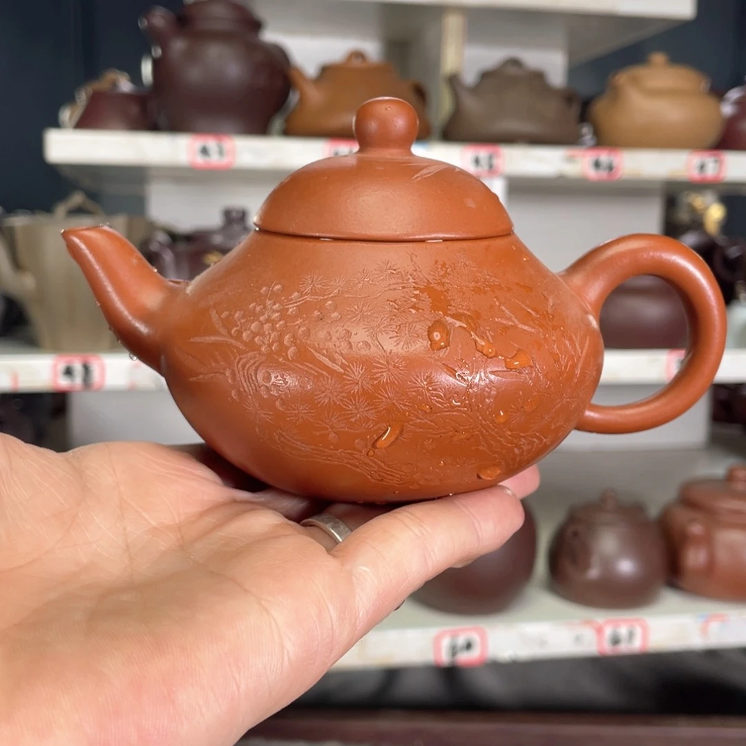 紫砂茶壶黄龙山老朱泥半手工210毫升