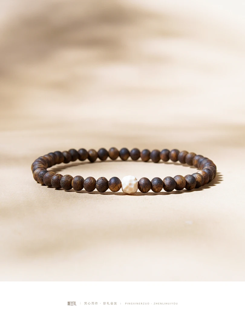 沉香4mm+小米珠奇楠沉香+5*6mm猛犸牙无相珠diy女款精致文玩手串