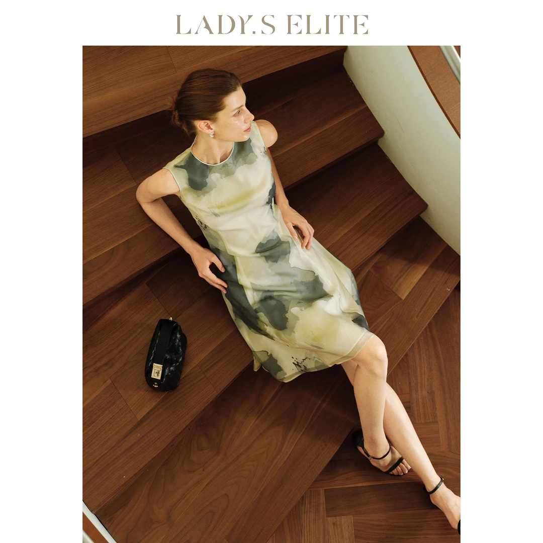 LadySElite/慕裁【清瑶浅墨】新中式连衣裙女A字裙2025夏款水墨风