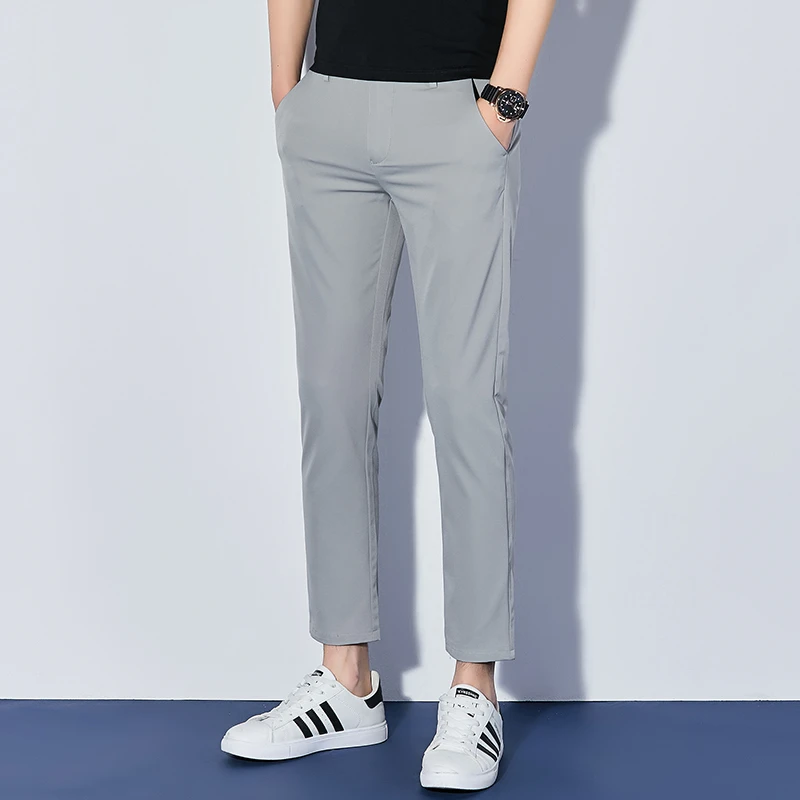 NDSL新款男裤修身小脚休闲裤轻薄九分裤弹力夏季薄款冰丝裤子免烫