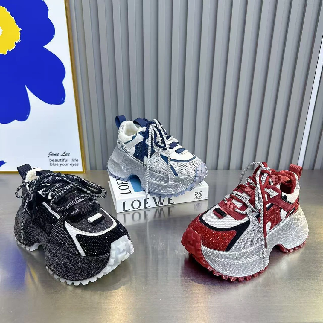 水钻松糕鞋透气秋季时尚休闲鞋ins时尚甜辣千金风