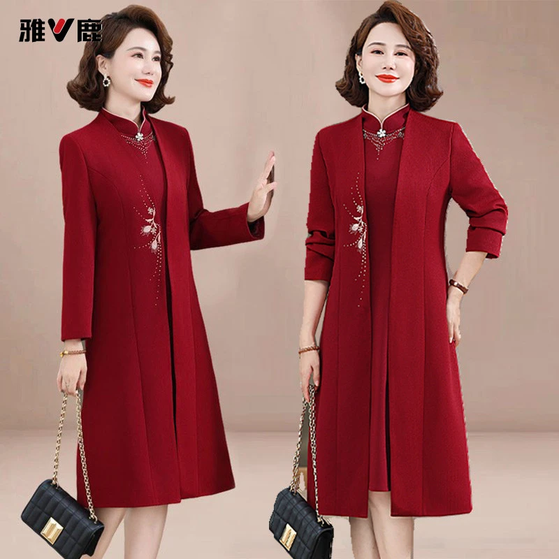 雅鹿优选12月结婚礼服妈妈套装裙子秋冬父母订婚衣服新款喜婆婆婚