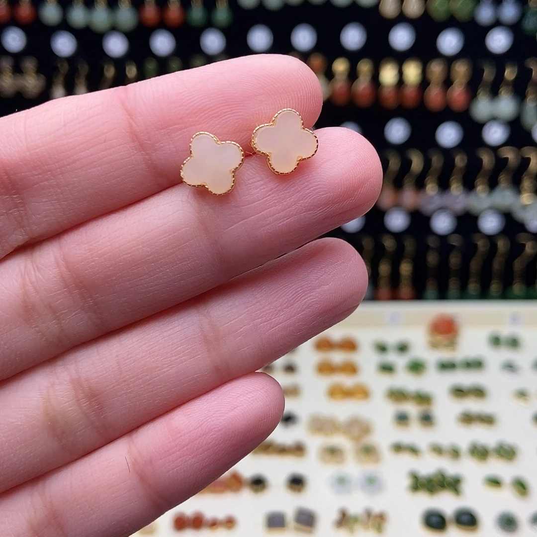 和田玉银S925镀金镶嵌耳饰