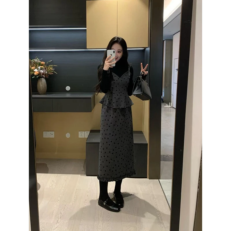 XINYI【心动情书】植绒假两件吊带毛呢连衣裙显瘦气质X625Q19587