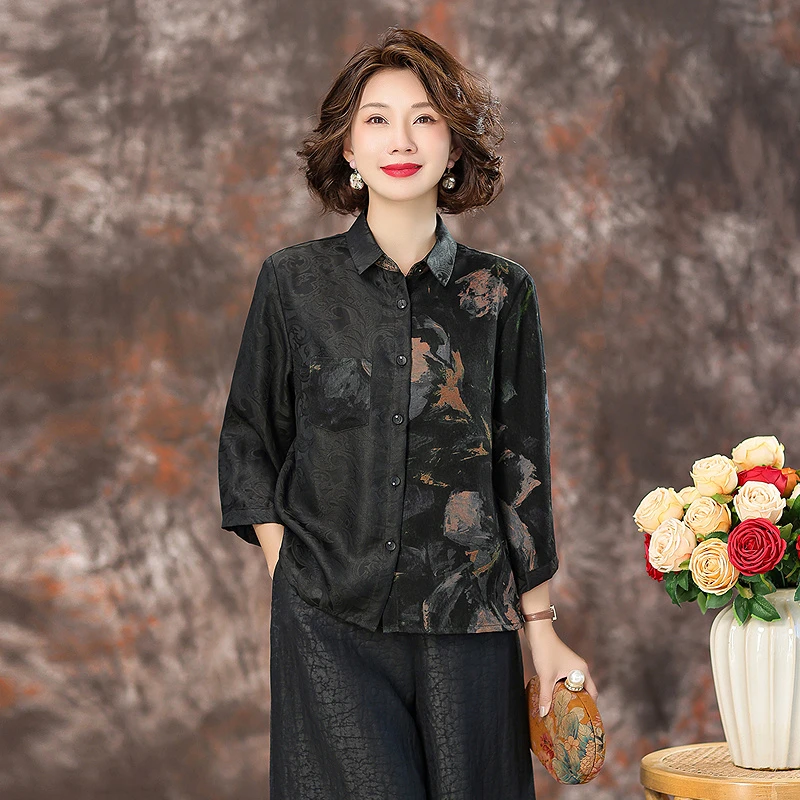 齐黛香云纱上衣女2025新款时尚减龄桑蚕丝衬衣气质真丝衬衫
