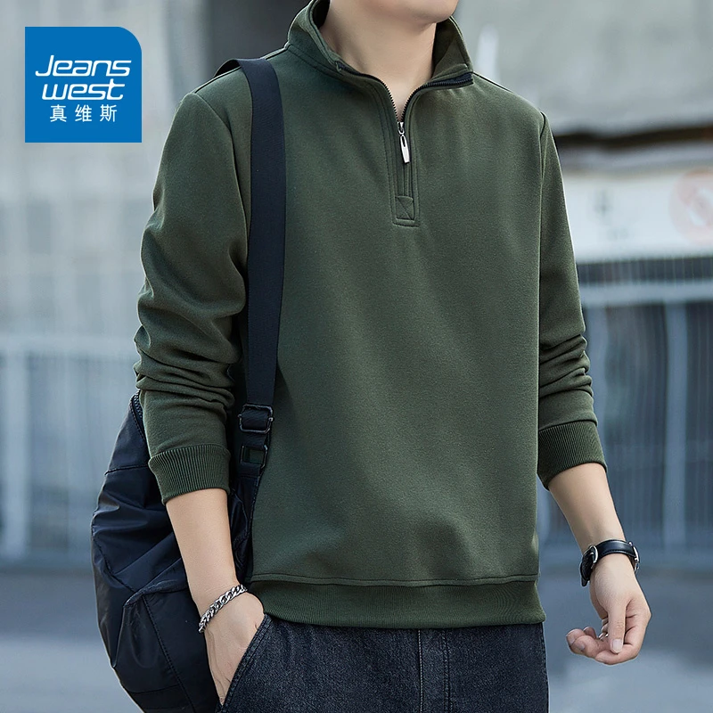 真维斯2025新款半拉链卫衣男士春秋季宽松立领套头冬款保暖上衣服