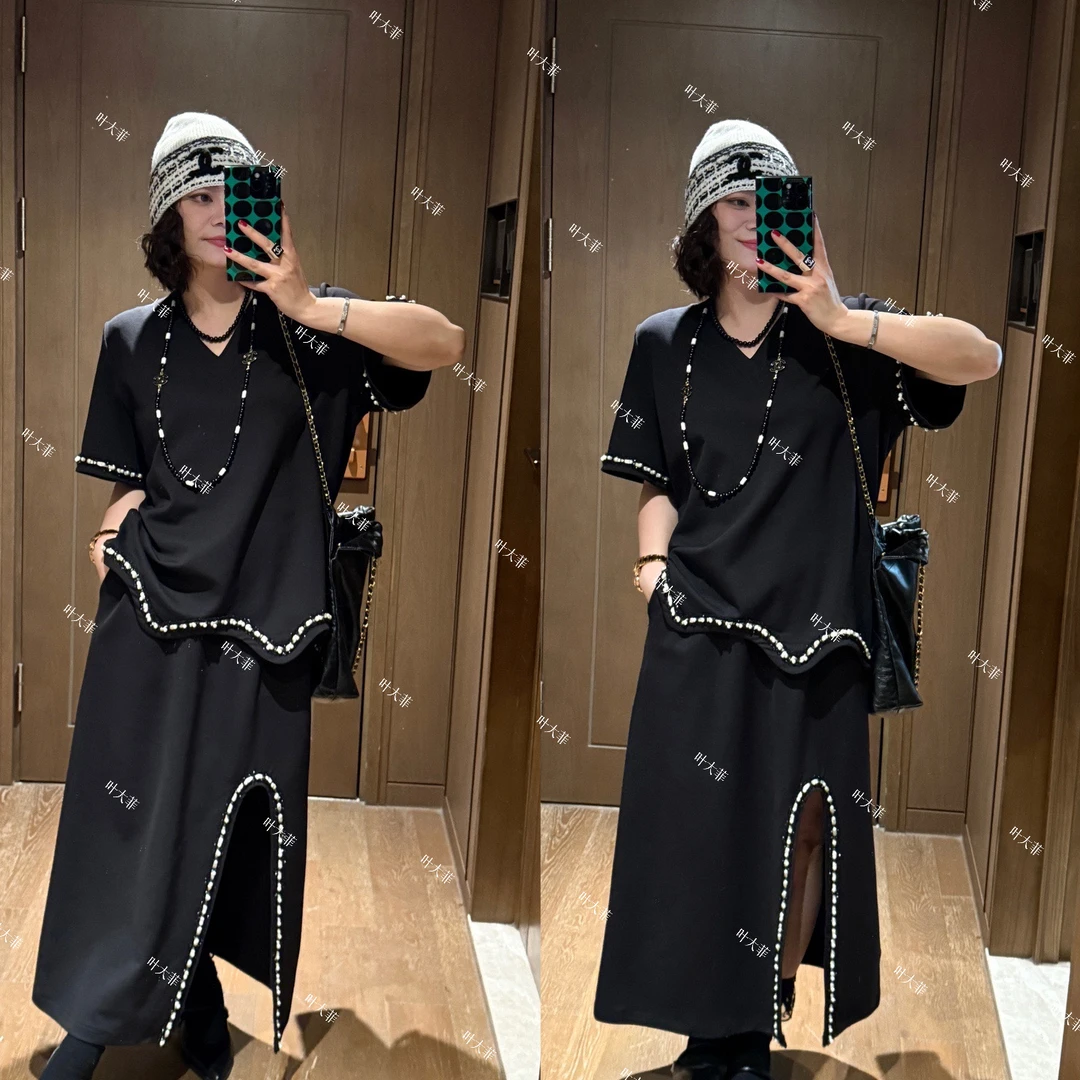 YDFSTUDIO小众【心动一夏】高品小香风波浪边设计V领上衣半身裙套装
