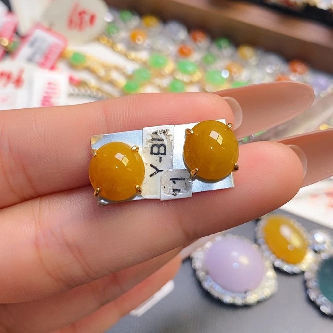 翡翠银S925镶嵌戒指翡翠耳钉