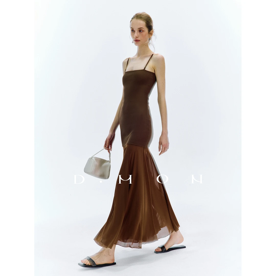 DMON｜强推显瘦_索罗娜罗纹拼接网纱高质弹力两穿吊带连衣裙/半裙