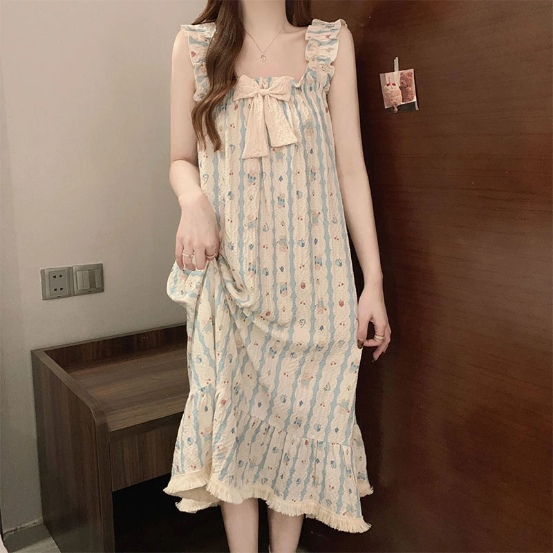 【Lucky优选】睡衣女夏季薄款泡泡棉皱布背心睡裙可爱爆款家居服