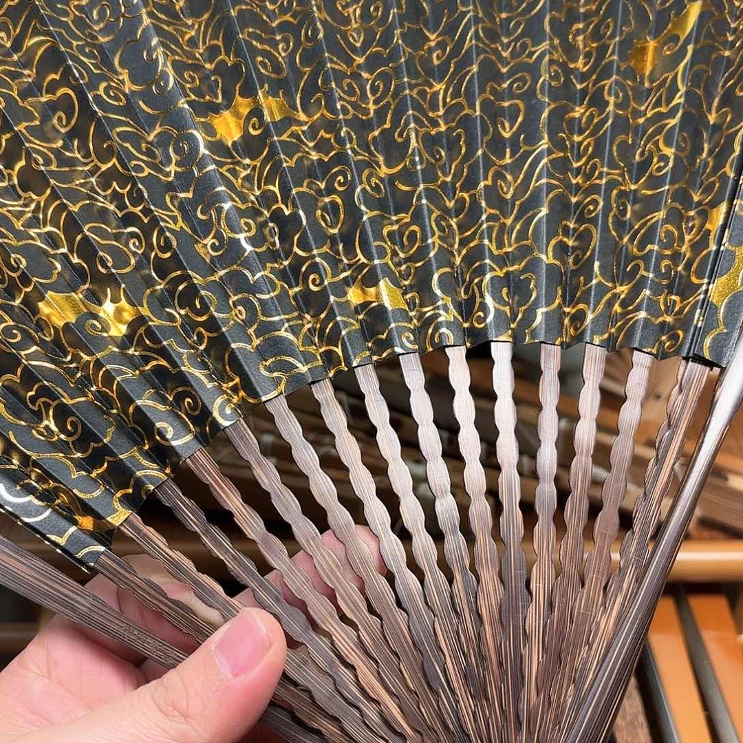 扇子全棕龙鳞祥云金
