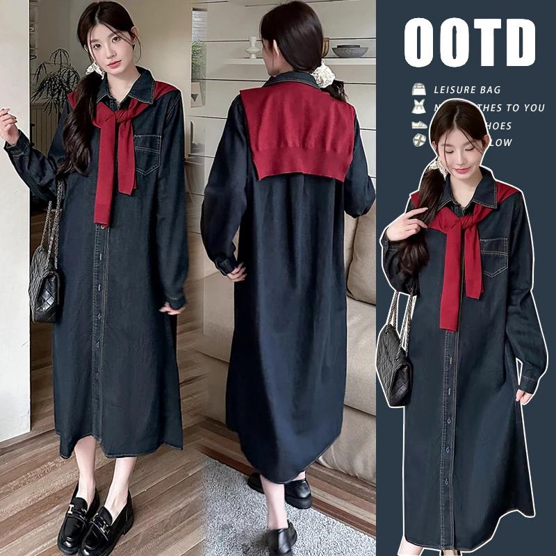 高级感孕妇装连衣裙2025新款复古洋气牛仔连衣春季衬衫裙两件套