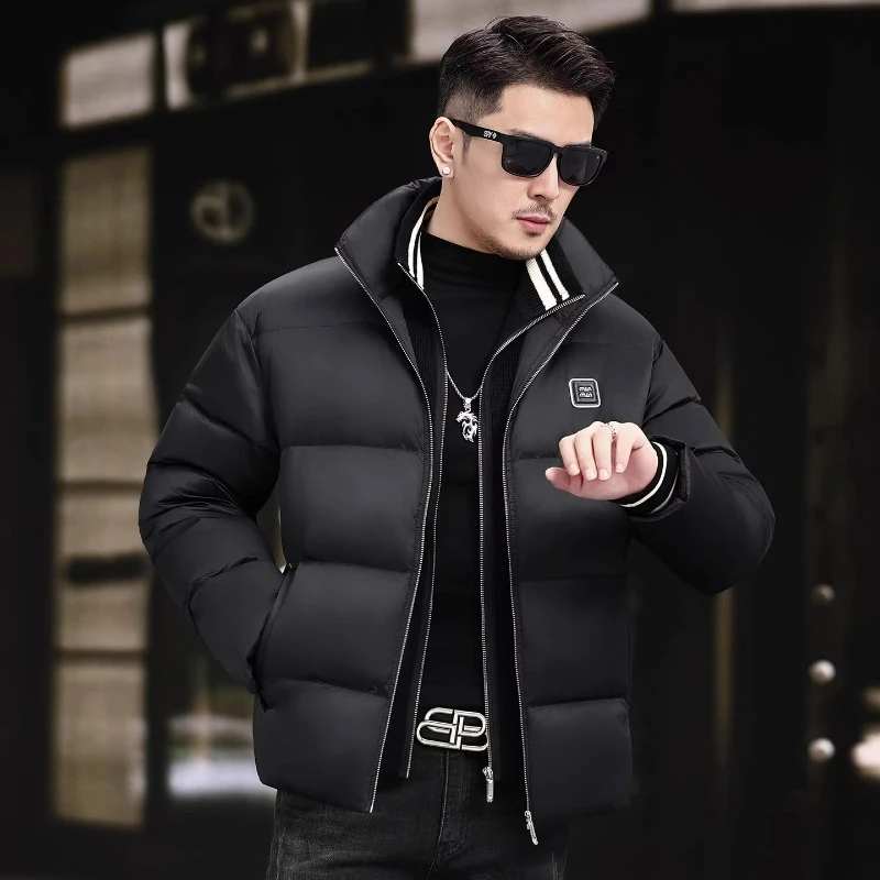 立领短款羽绒服男冬季高端中青年白鸭绒加厚保暖休闲商务黑色外套