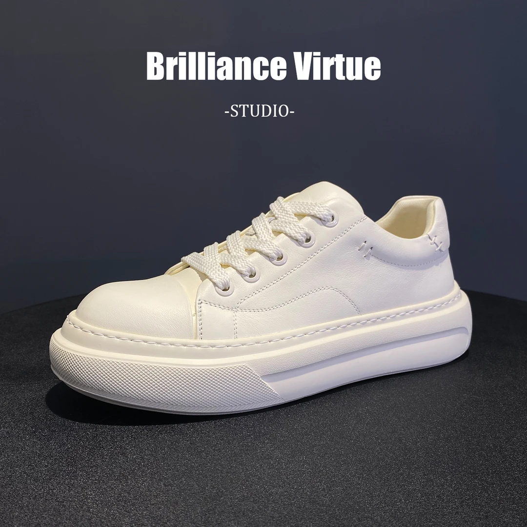 男士百搭休闲板鞋潮鞋增高男白低帮鞋休闲鞋厚底潮流真皮大头鞋子