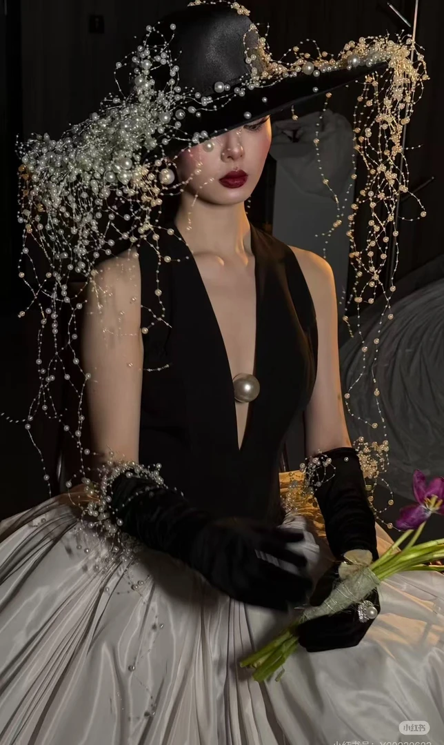 大檐法式千金风平顶流苏礼帽帽子舞台气质女王新娘定制不支持退换