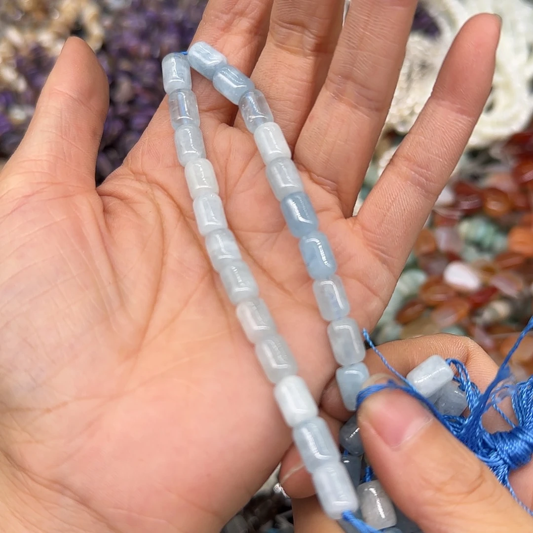 玛瑙/玉髓合金珠宝半成品海蓝宝6mm半条桶珠