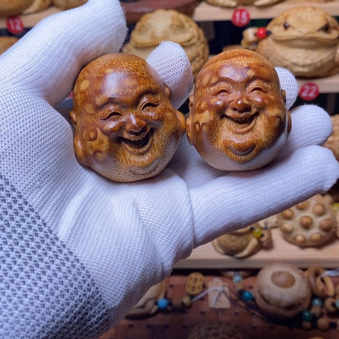 竹根雕皆大欢喜弥勒手球