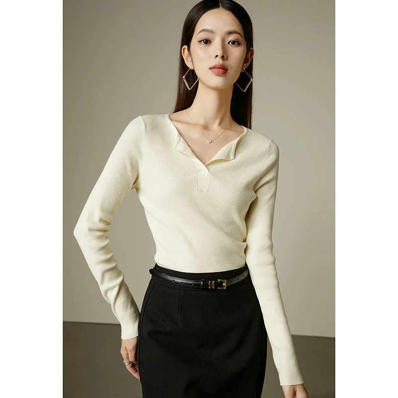 晚白打底毛衣内搭休闲亲肤含棉纯色修身打底针织衫女24081557