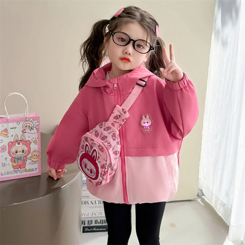 拉布布亮灯冲锋衣春秋款2025新款女童labubu连帽外套洋气休闲秋装