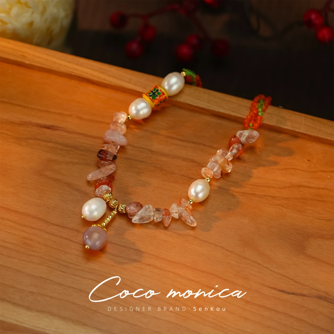 【小霞珠宝】水晶玛瑙设计师温柔手作镶嵌坠链素款百搭小众WE103