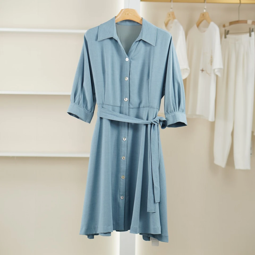 麦迪尚品【设计师】40610107气质收腰纯色连衣裙夏季女装专柜撤柜