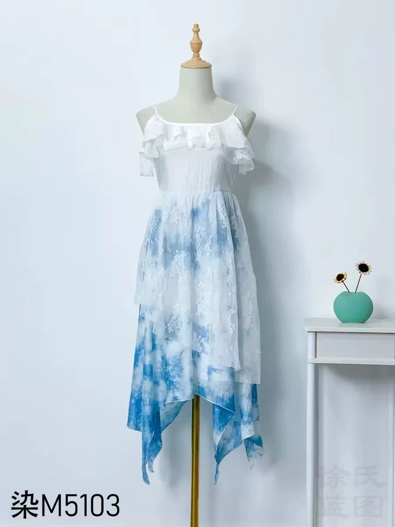 吊带圆领拼接扎染吊带款连衣裙女装夏季日常渐变洋气
