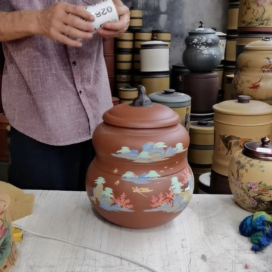 紫砂茶叶罐正品大葫芦红降坡026