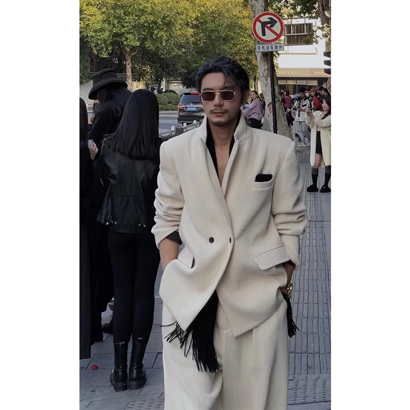龙叨叨 冬季高级感炸街设计师西服套装男 痞帅质感西装西裤时尚