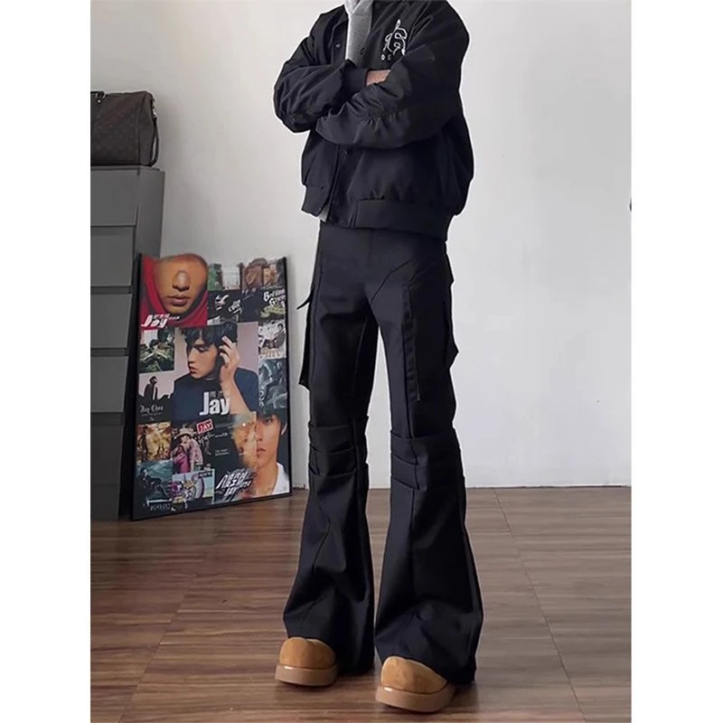 立体裁剪解构褶皱西裤男款春秋款cleanfit裤子痞帅修身微喇工装裤