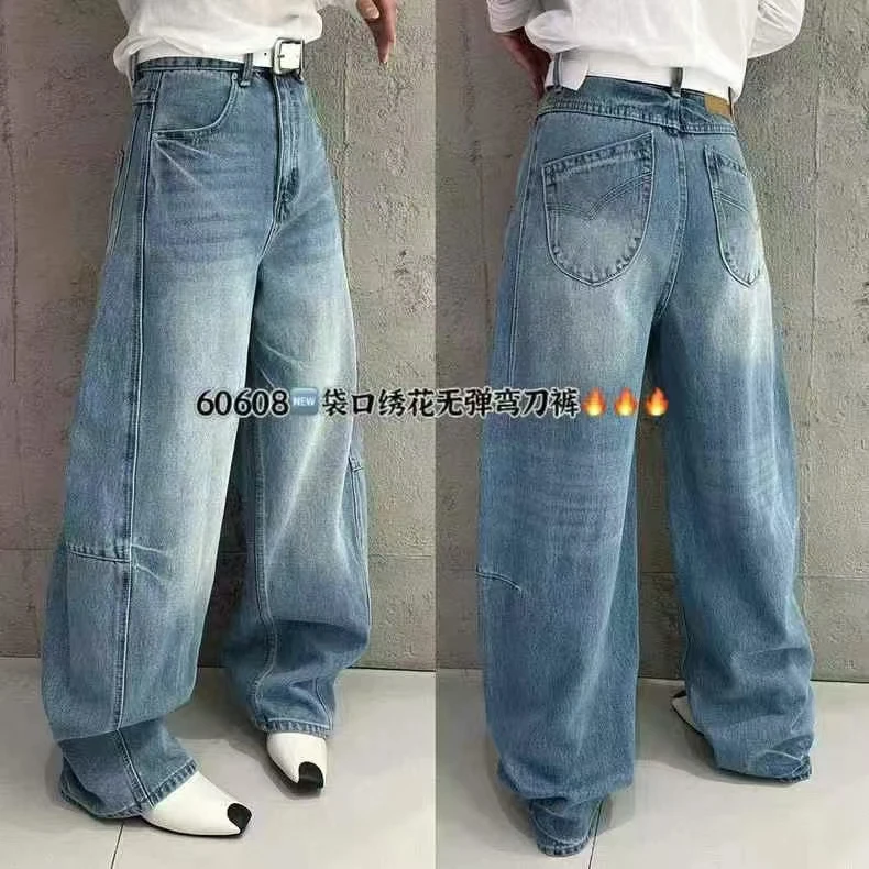 59597-60608 袋回绣花无弹弯刀牛仔裤