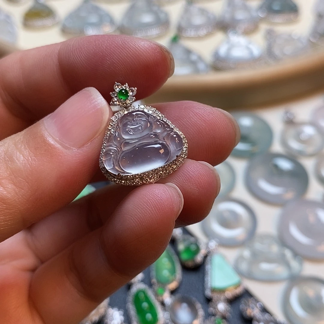 翡翠18K金镶嵌吊坠(不含链)佛公