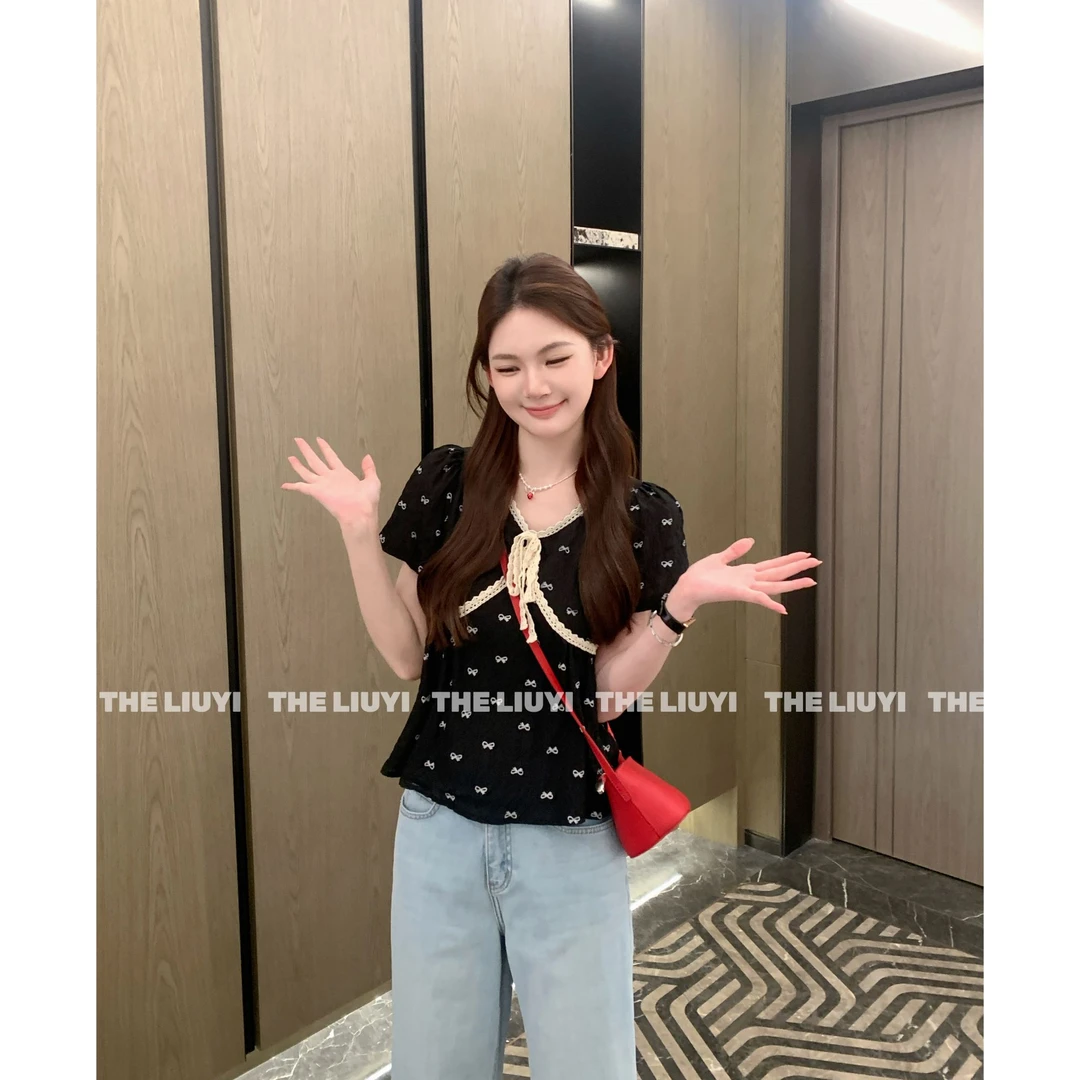 【LIUYI】小确幸~夏季甜美减龄蝴蝶结小衫上衣54241