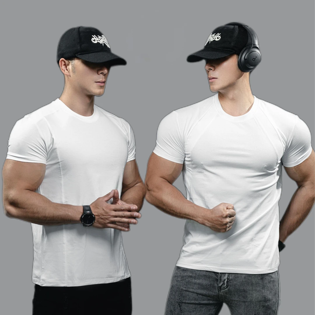 上衣夏季液氨太空棉拼接/螺纹短袖抗皱显大透气纯色健身训练t恤