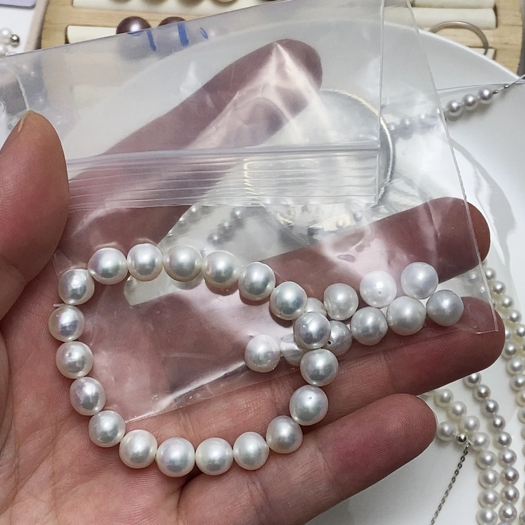 8m天然珍珠手链加元宝扣银S925镶嵌淡水珍珠