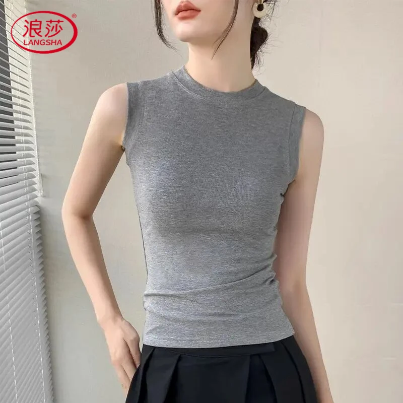 浪莎2025纯色背心深灰色春季内搭修身女内衣打底衫美式女上衣无袖