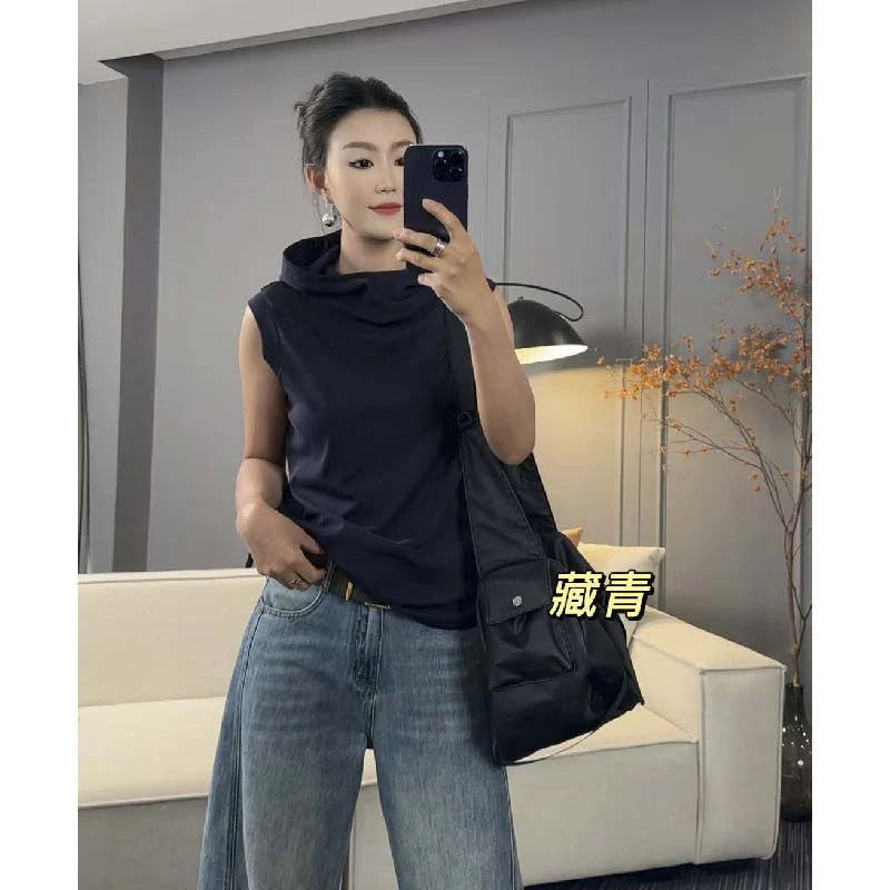 6759太谷休闲时尚简约宽松无袖连帽气质款百搭洋气上衣纯色